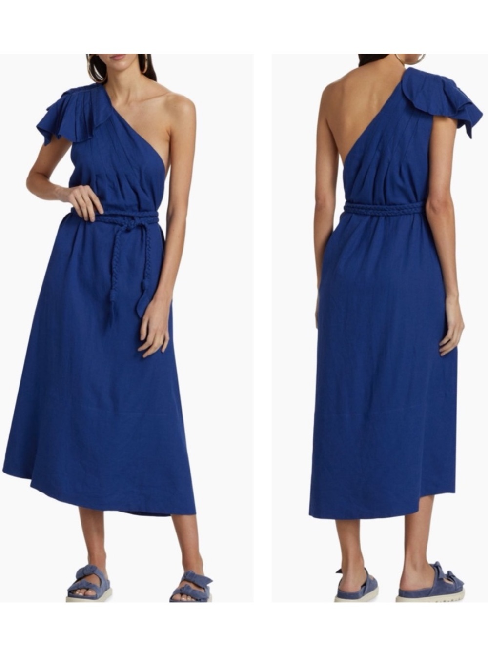 Farm Rio One Shoulder Blue Leaf Maxi Dress Small New with Tag